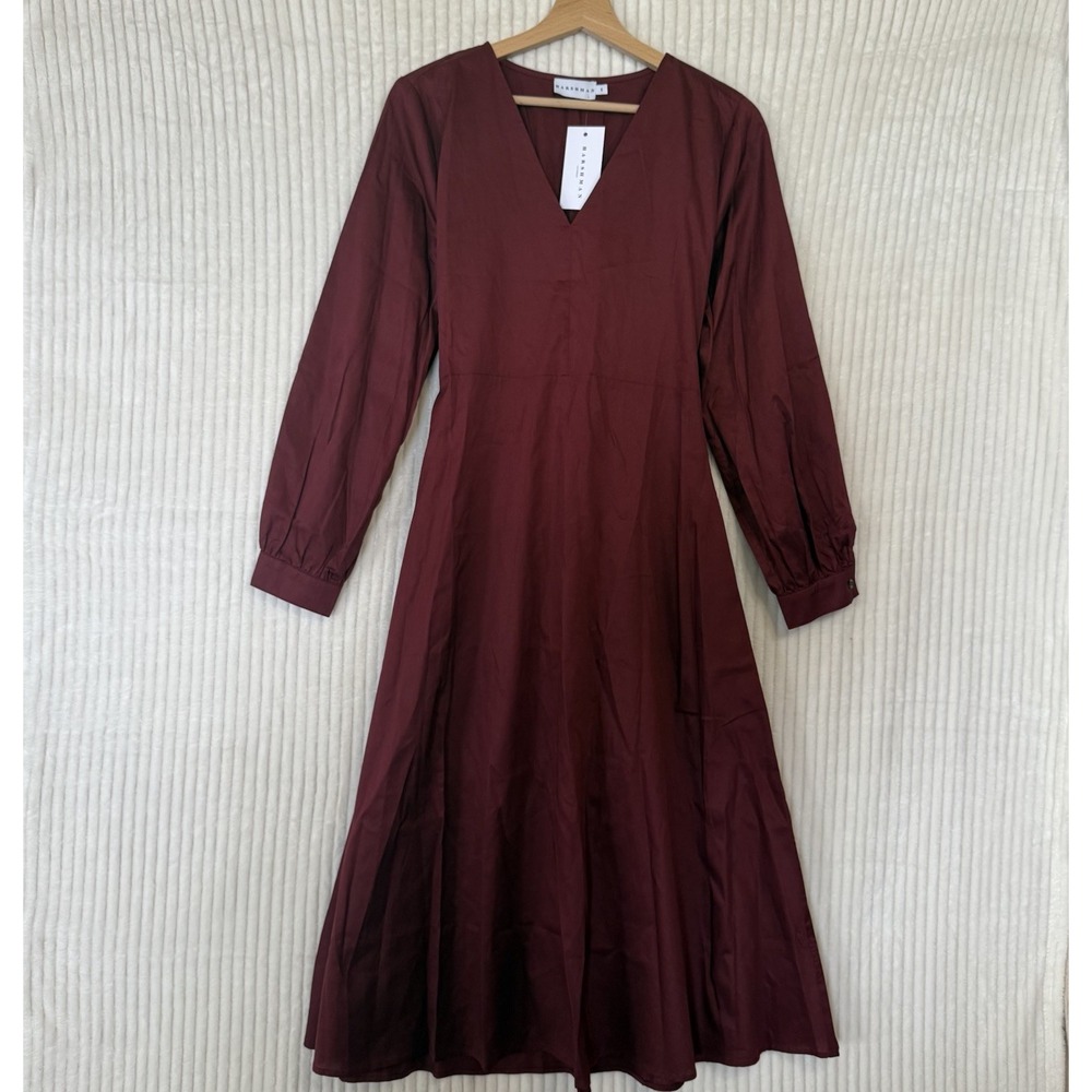 Harshman Vespera Dress Burgundy Black Size Small 100% Cotton NWT Pockets - Picture 4 of 16